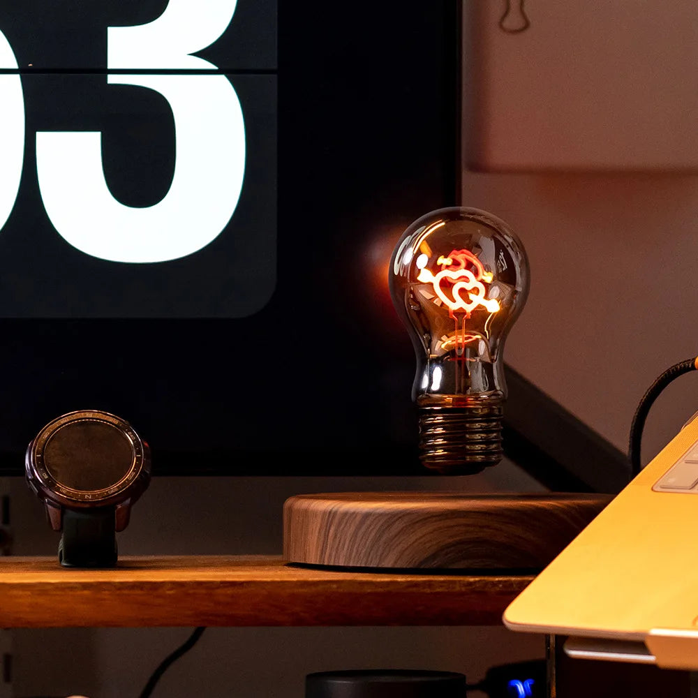 Lampadina levitante magnetica LED con base in legno
