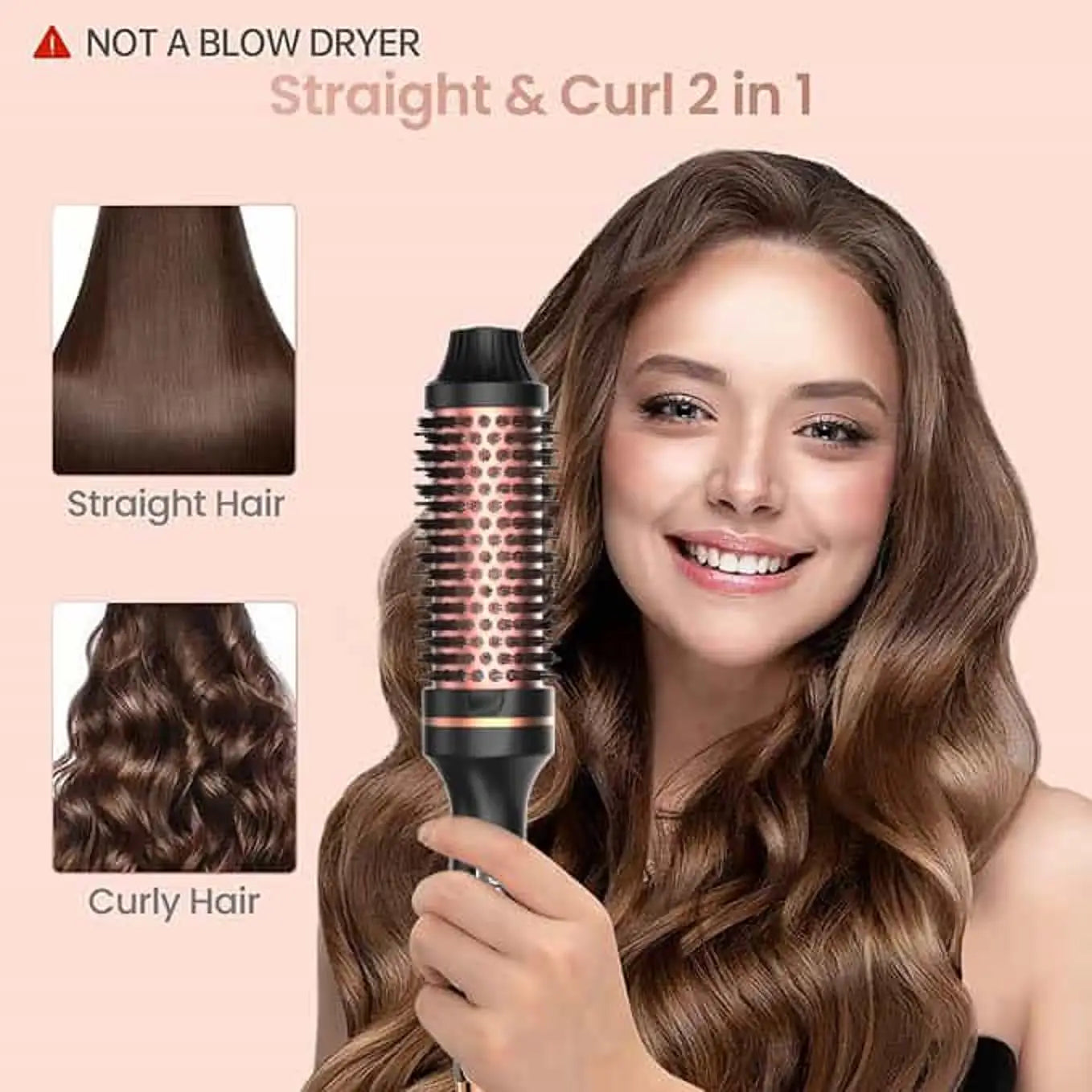 Arricciacapelli 3 in 1, spazzola lisciante, ferro arricciacapelli termico in ceramica, pettine volumizzante con doppio riscaldatore PTC, strumento professionale per lo styling riscaldato