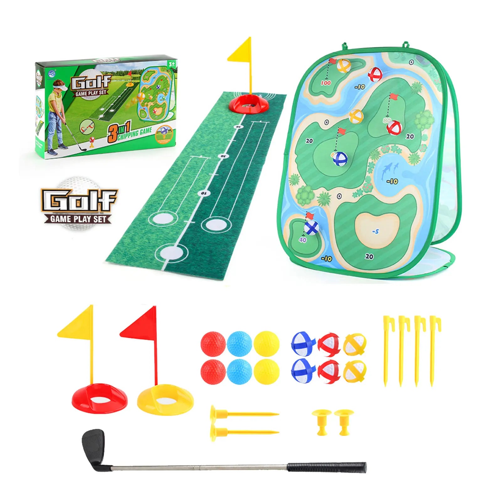 Gioco da golf per bambini: set di tappetini per chipping con bersaglio per freccette, mazza da golf, palline adesive, allenamento all'aperto e set di giocattoli