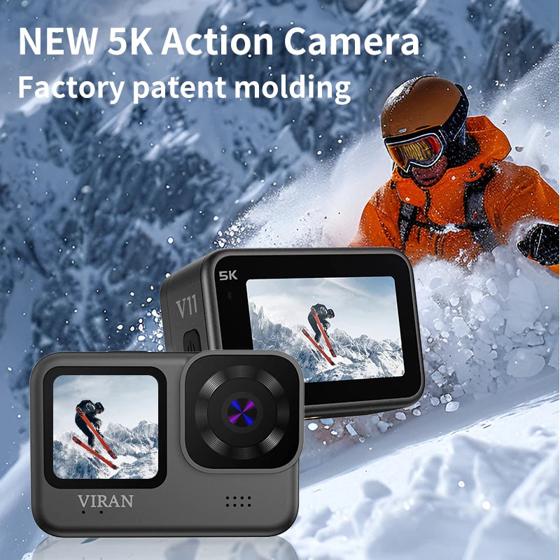 Action Cam VIRAN – Videocamera sportiva Wi-Fi 5K e 4K60FPS con stabilizzatore d'immagine, corpo impermeabile, telecomando, doppio schermo, registratore Pro Drive