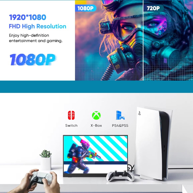 SIBOLAN Monitor touchscreen portatile 15.6 pollici FHD IPS con doppio collegamento USB e supporto integrato per laptop e PC