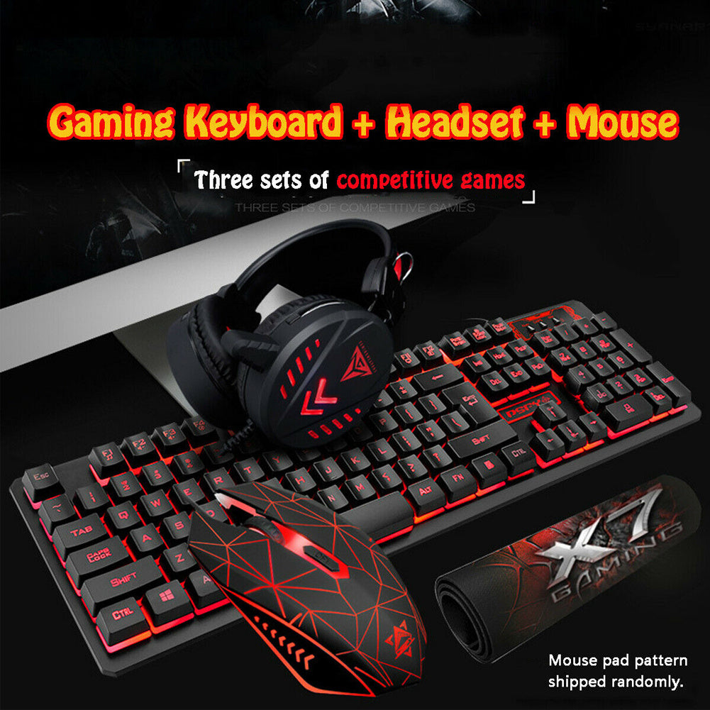 Set combinato da gioco: tastiera, mouse e cuffie luminose cablate USB per PC desktop
