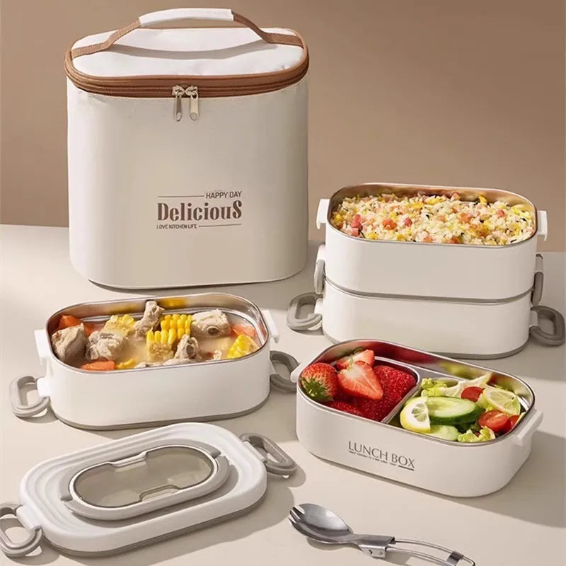 Bento Box Termico - Contenitore per il Pranzo in Acciaio Inox 304 a Doppio Strato da 1500 ml con Borsa Isolante, Conservazione degli Alimenti a Tenuta Stagna per Adulti e Studenti