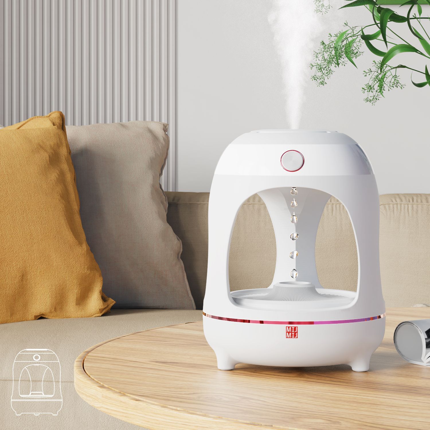 Umidificatore levitante – Fontana antigravità con gocce d'acqua, luce LED ed effetto purificatore d'aria