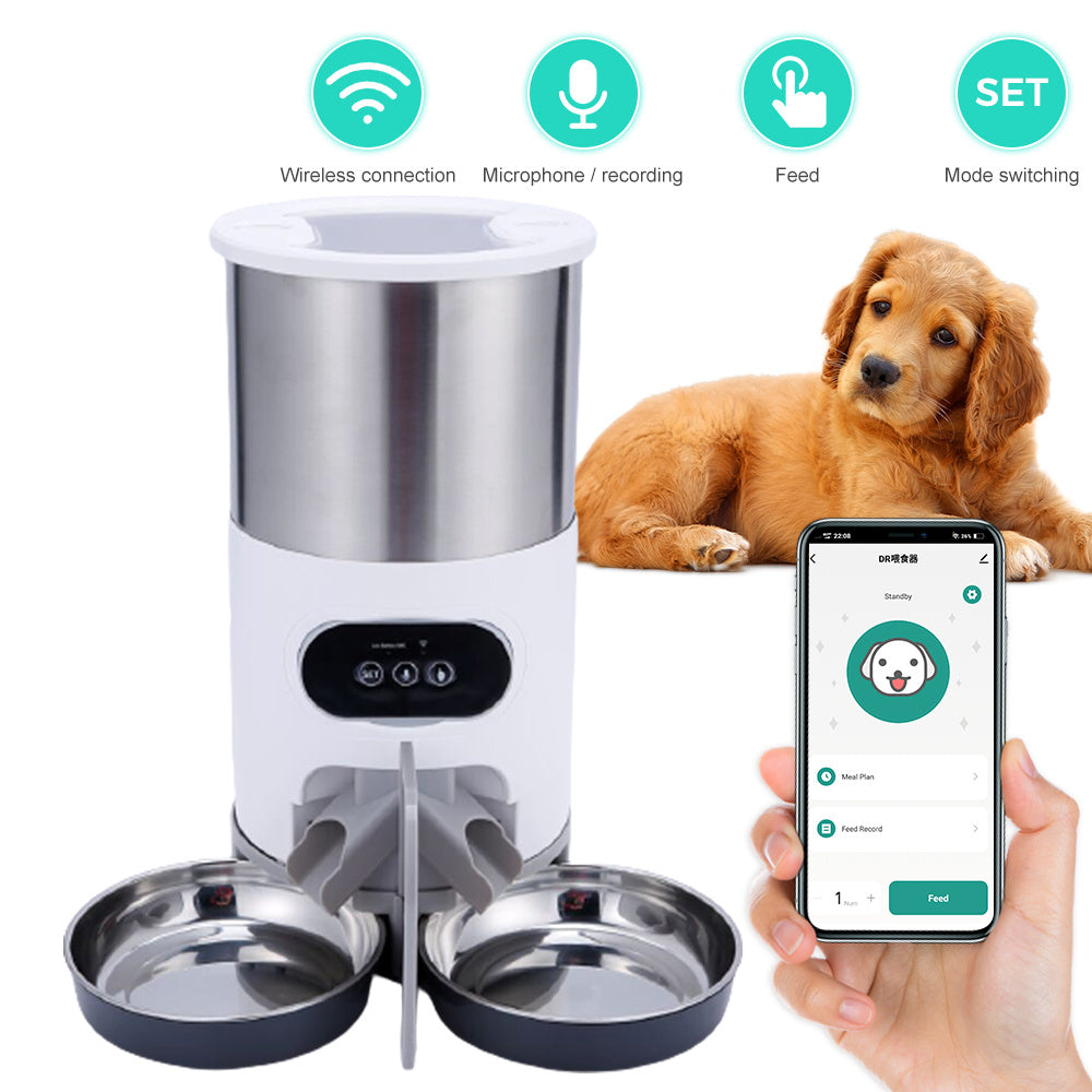 Smart Pet Feeder – Distributore automatico di cibo per cani e gatti con controllo tramite app, registrazione vocale, funzione di temporizzazione e ciotola in acciaio inossidabile
