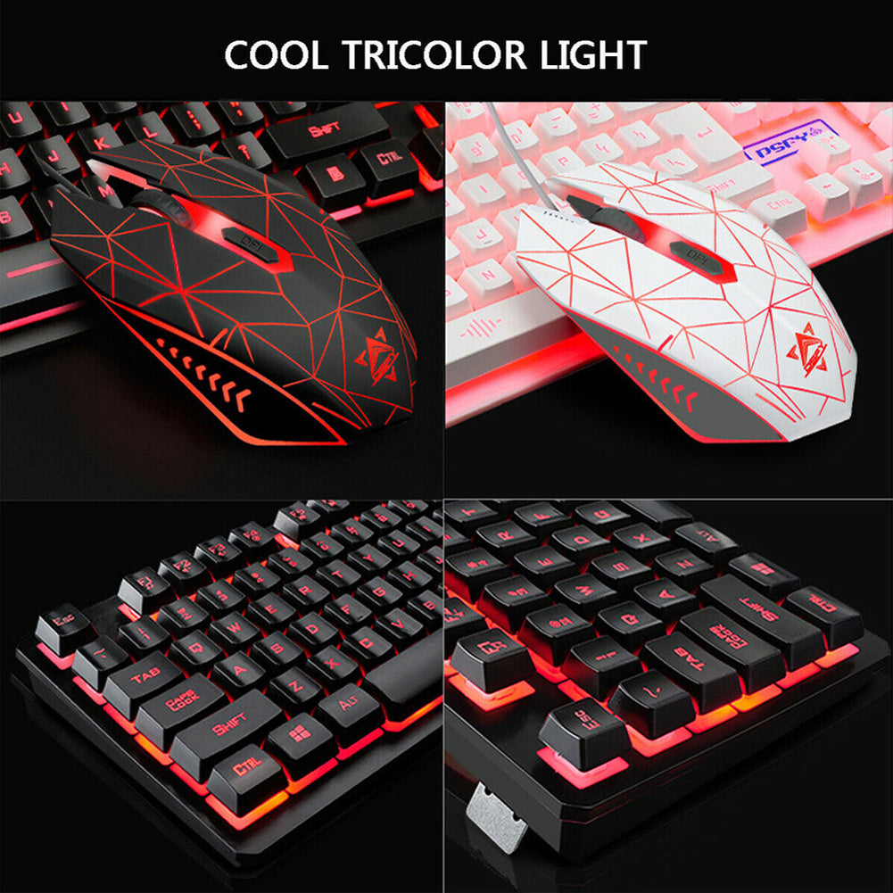 Set combinato da gioco: tastiera, mouse e cuffie luminose cablate USB per PC desktop