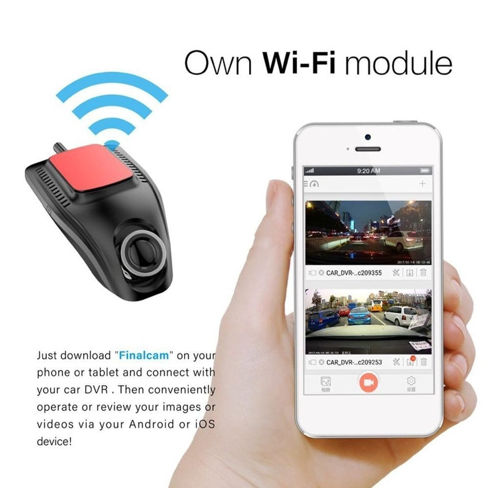 Car Dash Cam Recorder Compact WiFi Camera with Full HD DVR Function