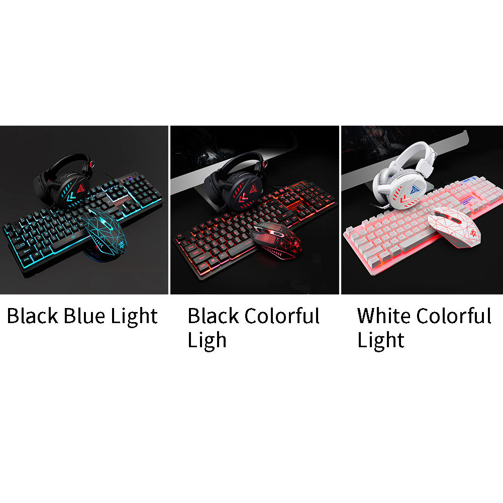 Set combinato da gioco: tastiera, mouse e cuffie luminose cablate USB per PC desktop