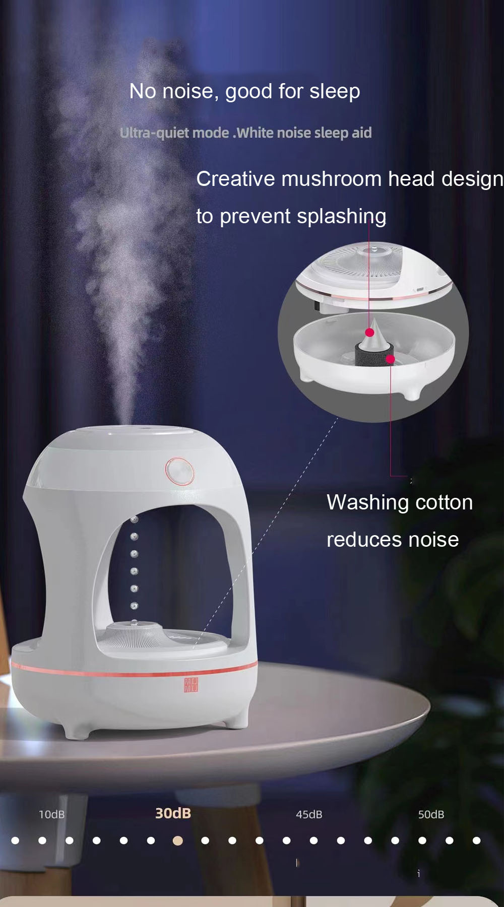 Umidificatore levitante – Fontana antigravità con gocce d'acqua, luce LED ed effetto purificatore d'aria