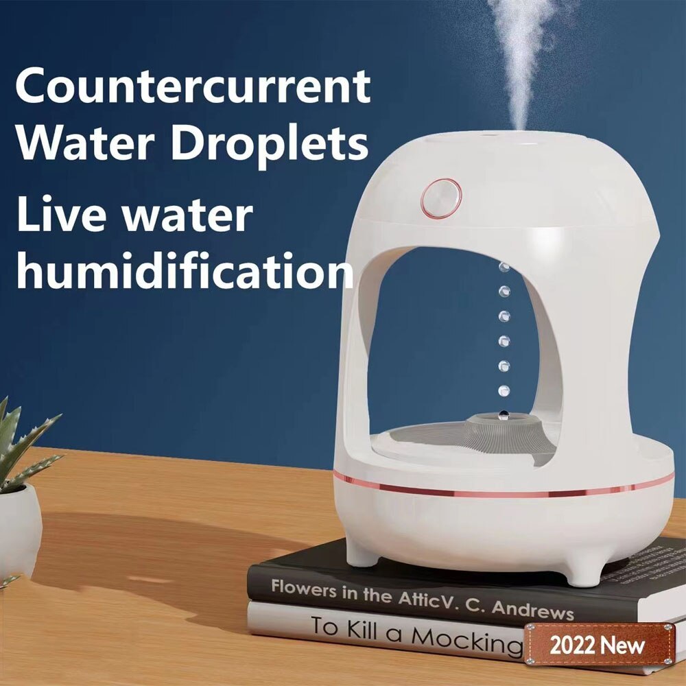 Umidificatore levitante – Fontana antigravità con gocce d'acqua, luce LED ed effetto purificatore d'aria