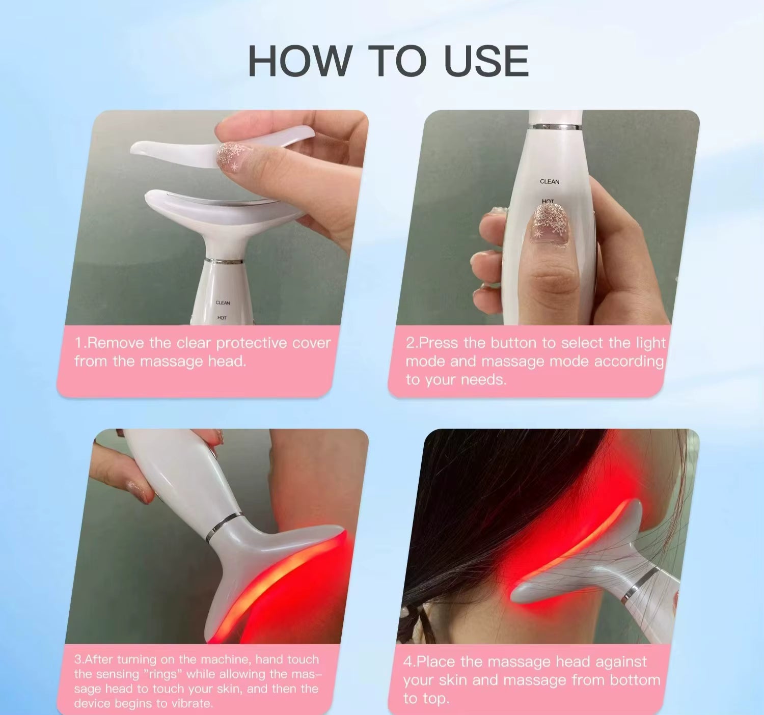 Massaggiatore 3-in-1 per Collo e Viso con Terapia a Luce LED - Ringiovanimento della Pelle, Rassodamento e Lifting