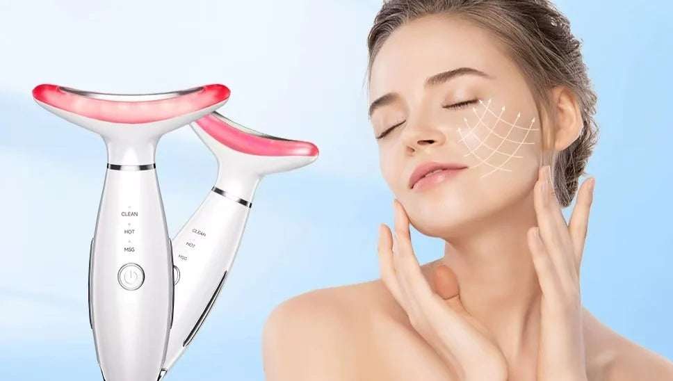 Massaggiatore 3-in-1 per Collo e Viso con Terapia a Luce LED - Ringiovanimento della Pelle, Rassodamento e Lifting