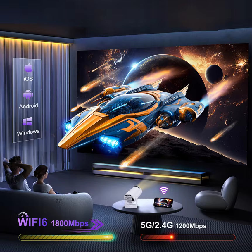 Dazzler HY300 Ultra mini proiettore 4K Ultra HD portatile per home theater con WiFi e Bluetooth intelligenti, ideale per uso interno ed esterno
