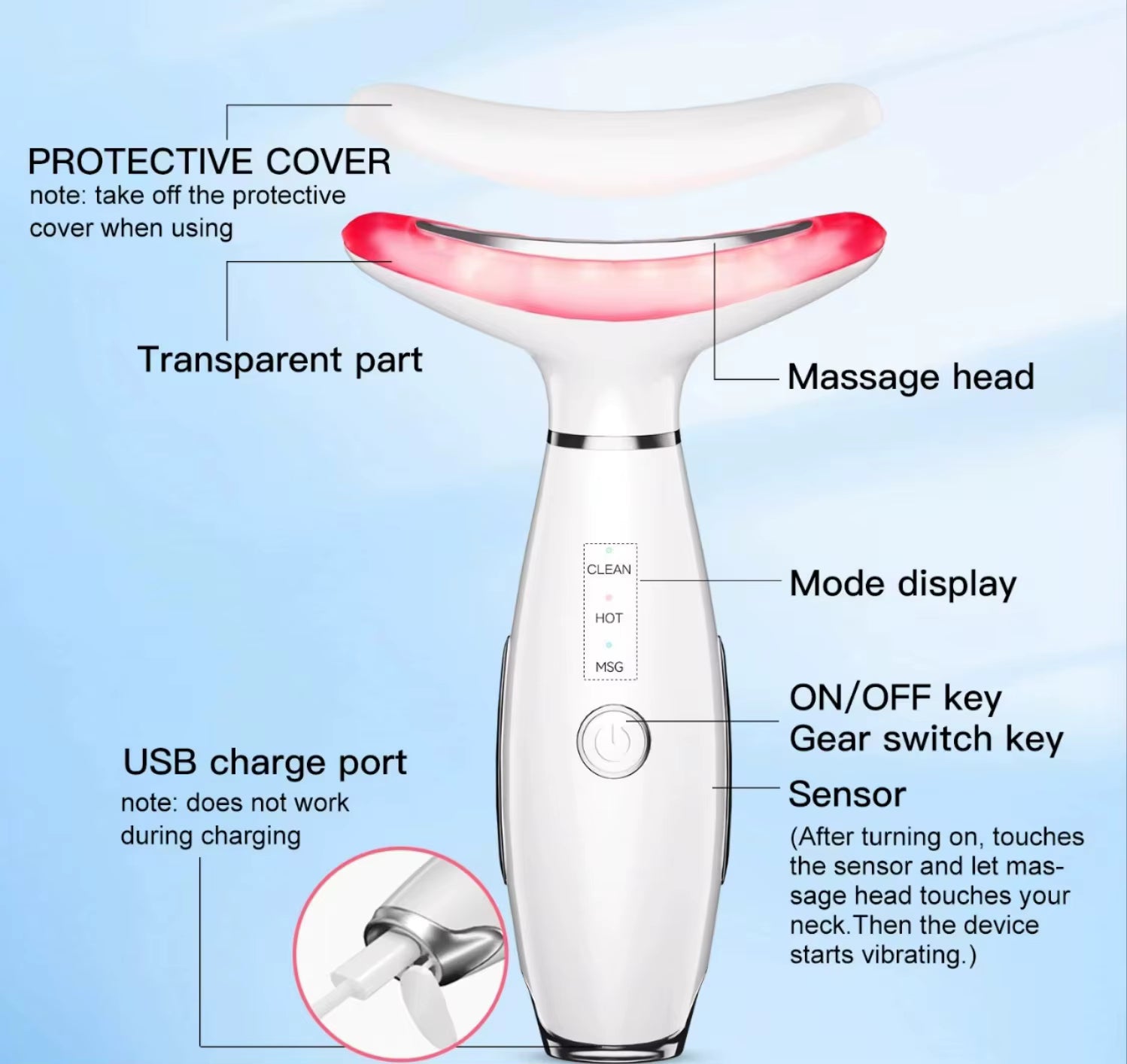 Massaggiatore 3-in-1 per Collo e Viso con Terapia a Luce LED - Ringiovanimento della Pelle, Rassodamento e Lifting