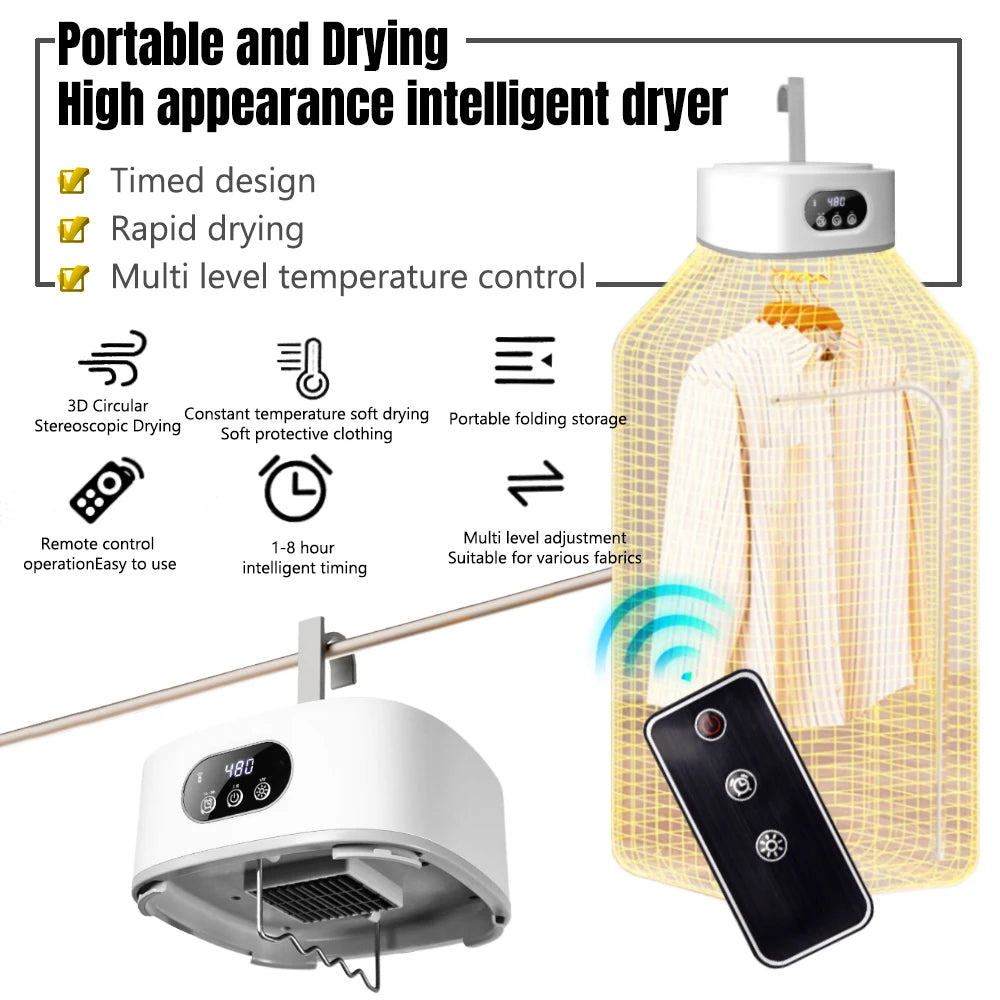 Mini asciugatrice portatile pieghevole ad asciugatura rapida da 600 W per bucato leggero, biancheria intima e vestiti per bambini