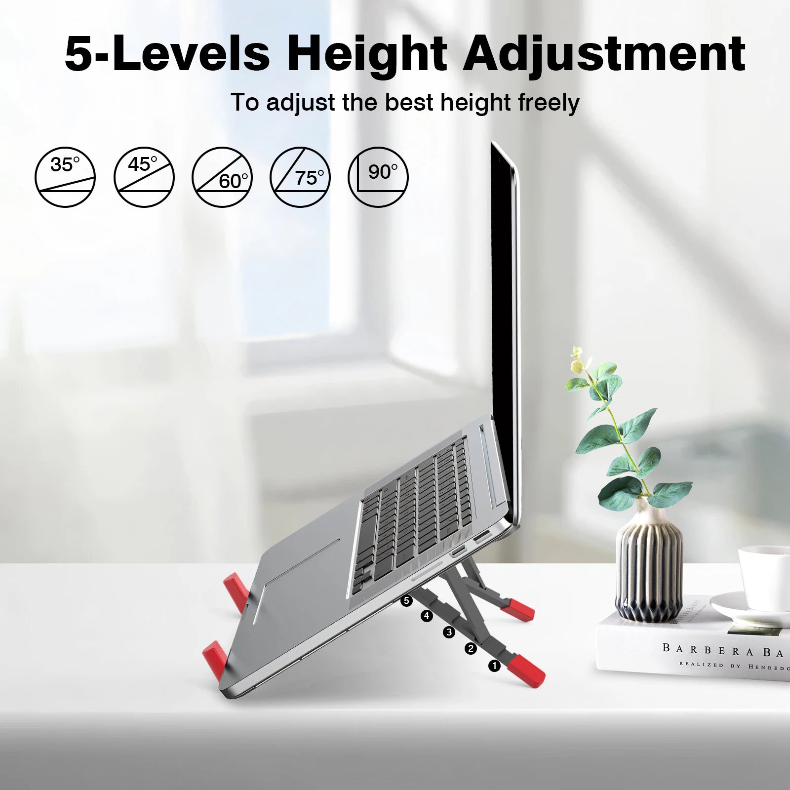 Laptop Stand Adjustable Portable Aluminum Notebook Holder with Foldable Design and Ergonomic Height Support