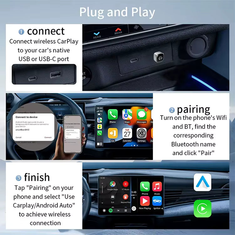 Mini Wireless Adapter, Small USB CarPlay and Android Auto Dongle ODM Converter for Apple iOS and Android Devices