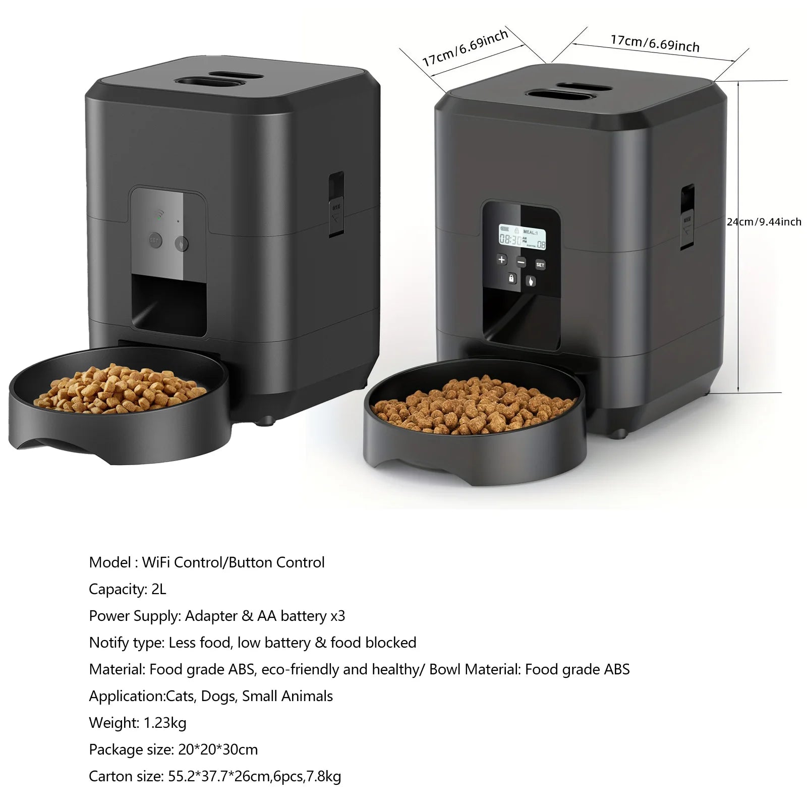 Smart Pet Feeder - Distributore automatico di cibo per cani e gatti da 2 litri con porzioni temporizzate e controllo tramite APP