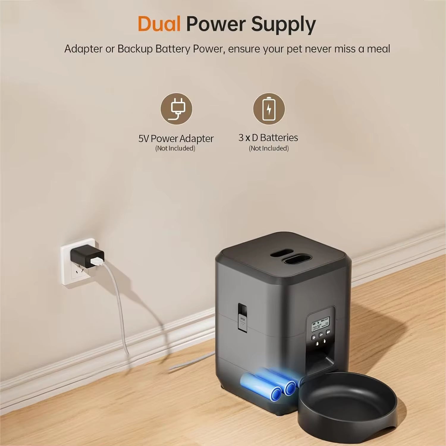 Smart Pet Feeder - Distributore automatico di cibo per cani e gatti da 2 litri con porzioni temporizzate e controllo tramite APP