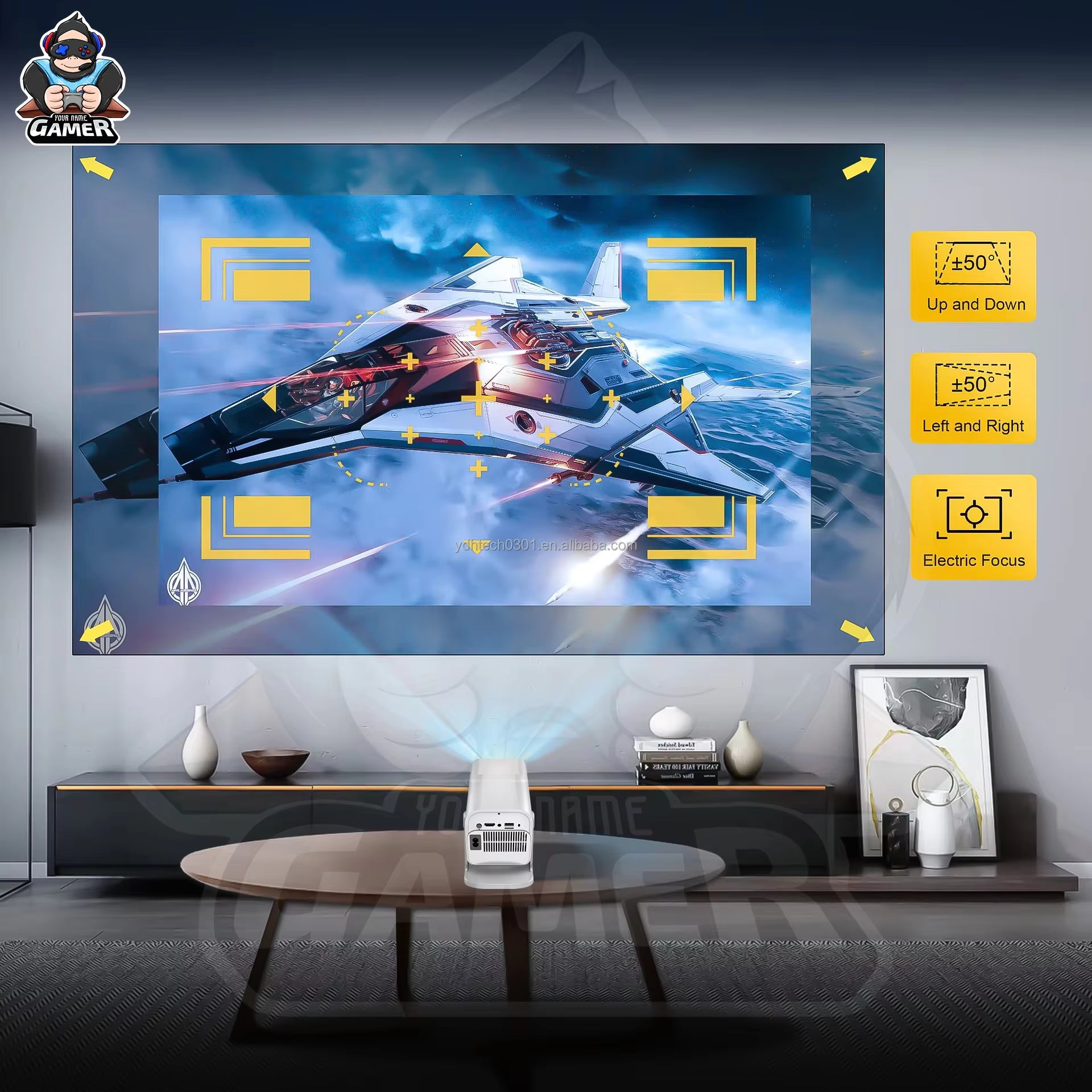 Game Projector 4K YDH-HCS350 Pro 2025 Android 11, 1000 Lumens, 150 Inch Display, BT5.0, Auto Zoom, 2G RAM Portable Projector