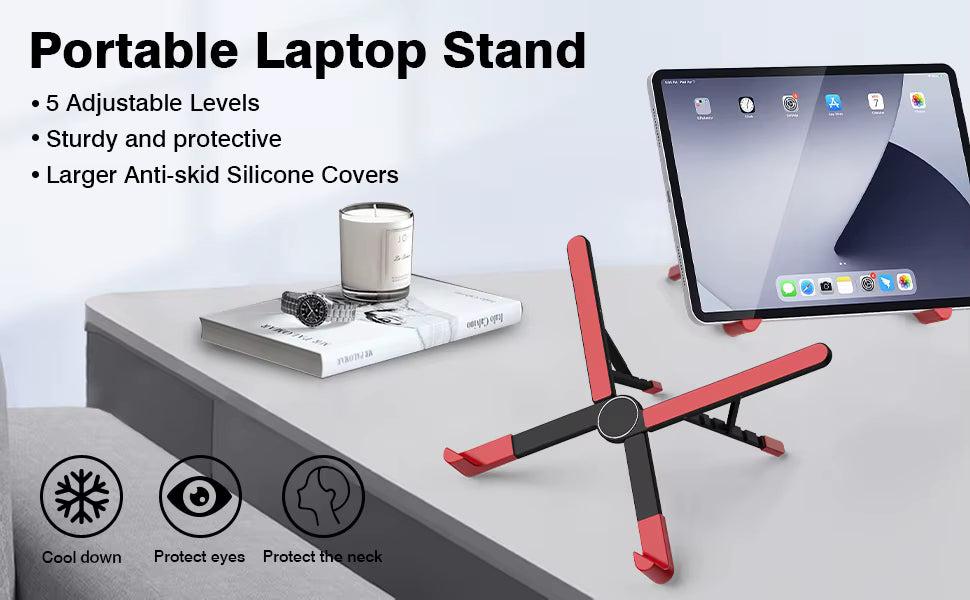 Laptop Stand Adjustable Portable Aluminum Notebook Holder with Foldable Design and Ergonomic Height Support