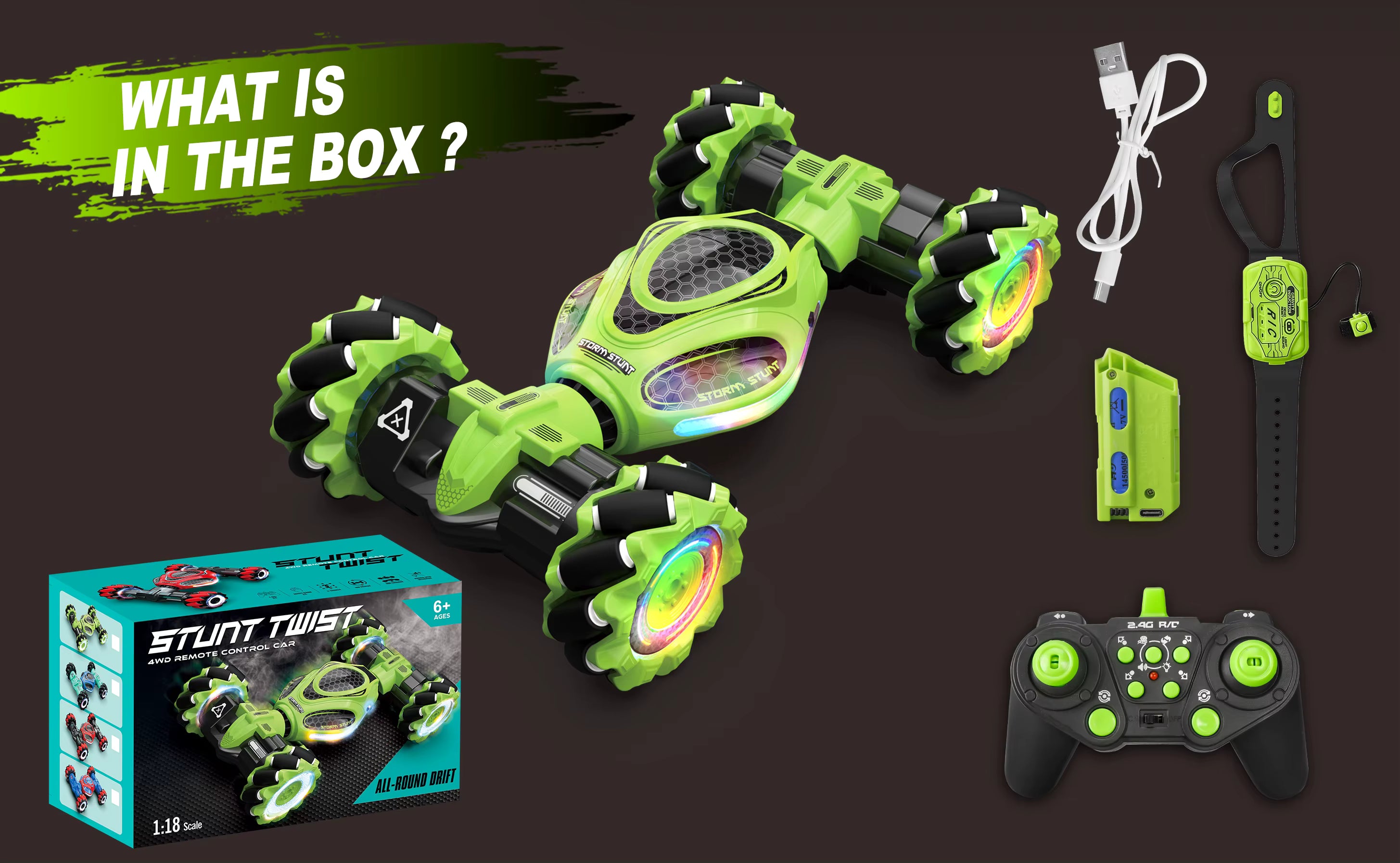 HOSHI Stunt Car – 1611 PRO 2.4GHz Scala 1:18 4WD Twist Drift RC Car con orologio e telecomando, giocattoli per bambini