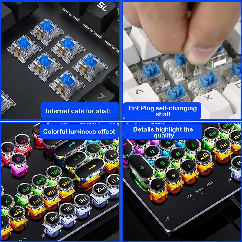Tastiera Retro Punk - Tastiera meccanica da gioco RGB | 104 tasti, cablata USB, interruttori blu/marrone/nero, retroilluminata per PC e laptop