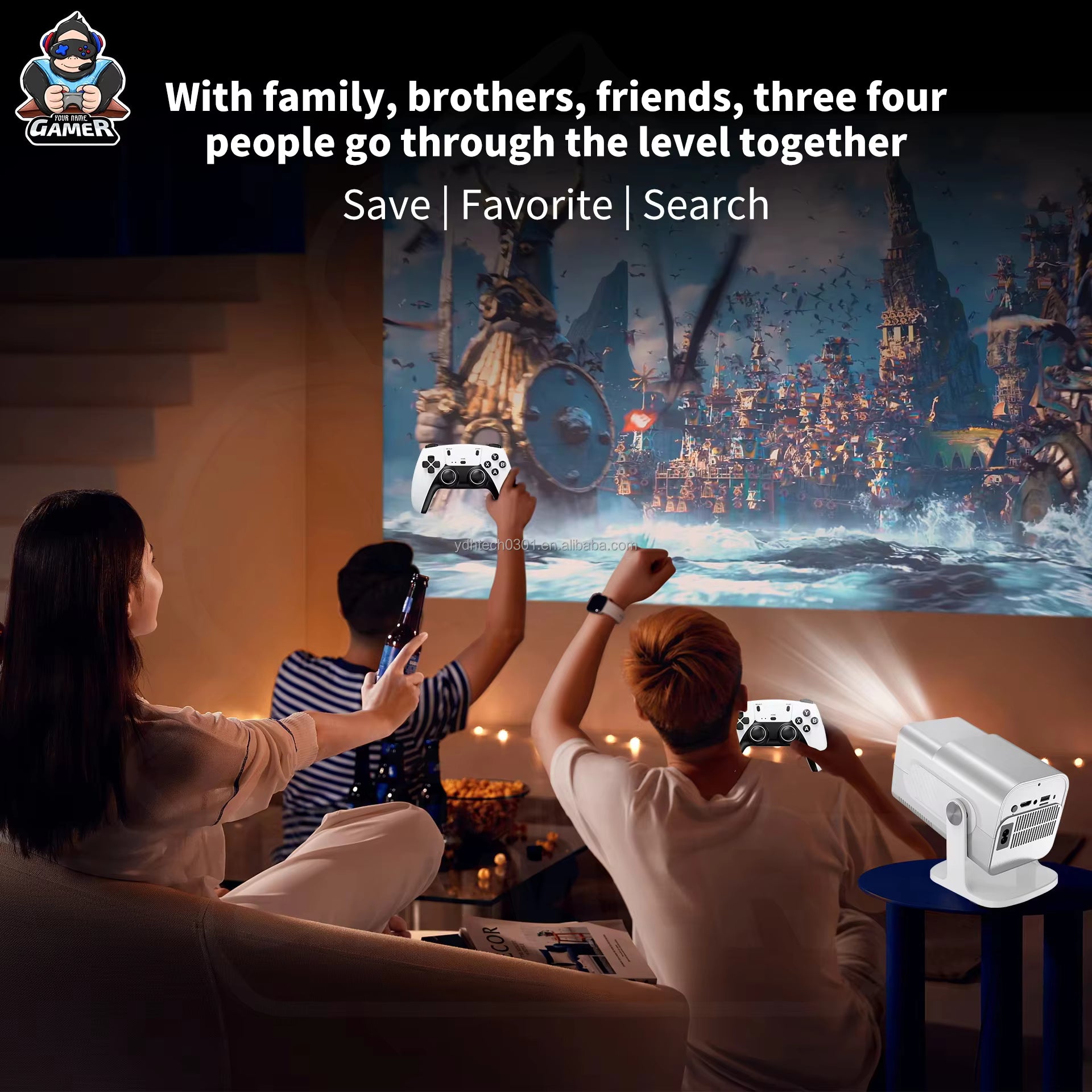 Game Projector 4K YDH-HCS350 Pro 2025 Android 11, 1000 Lumens, 150 Inch Display, BT5.0, Auto Zoom, 2G RAM Portable Projector