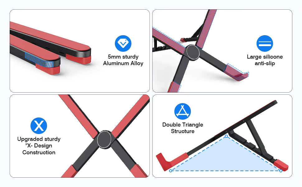 Laptop Stand Adjustable Portable Aluminum Notebook Holder with Foldable Design and Ergonomic Height Support