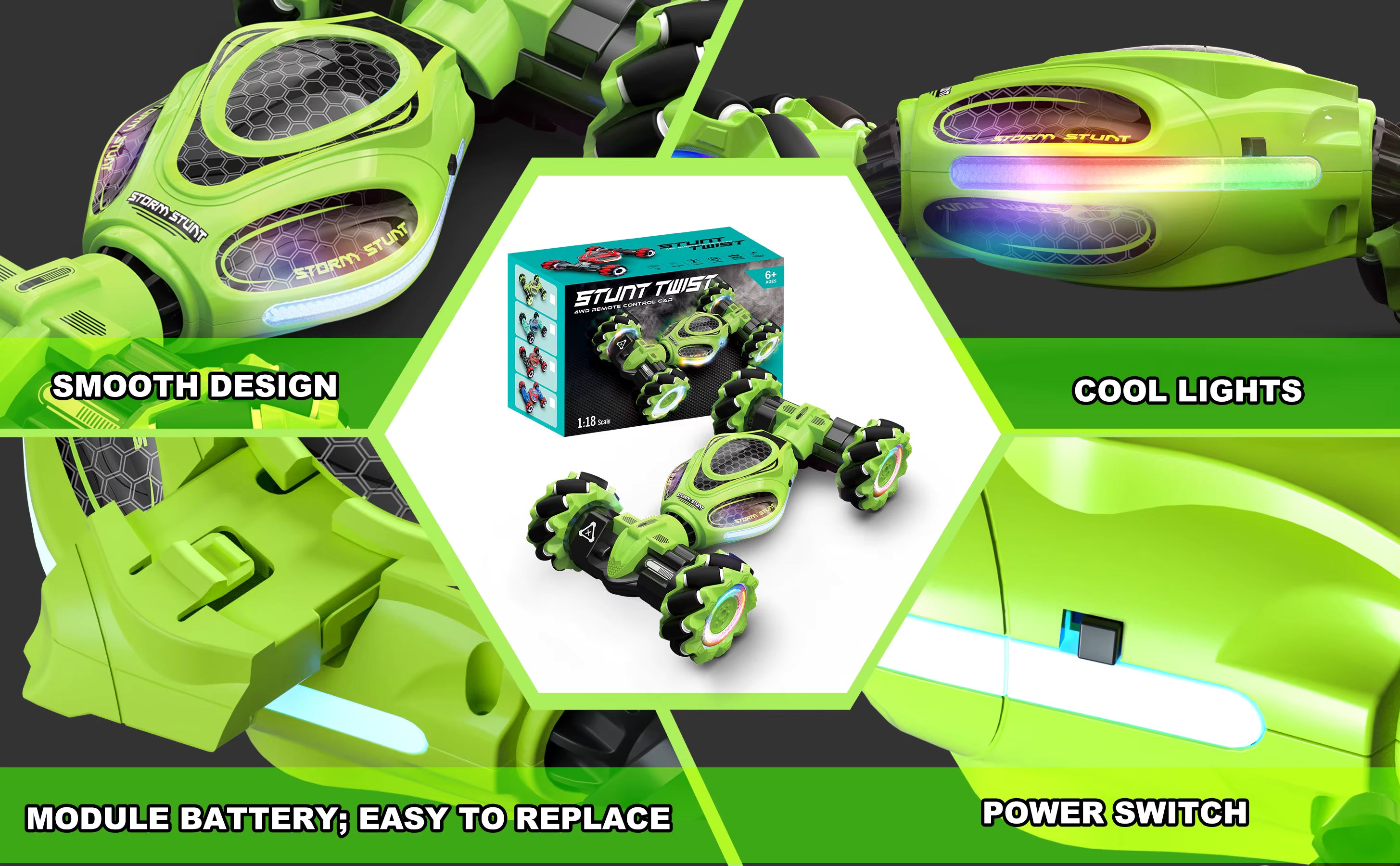 HOSHI Stunt Car – 1611 PRO 2.4GHz Scala 1:18 4WD Twist Drift RC Car con orologio e telecomando, giocattoli per bambini