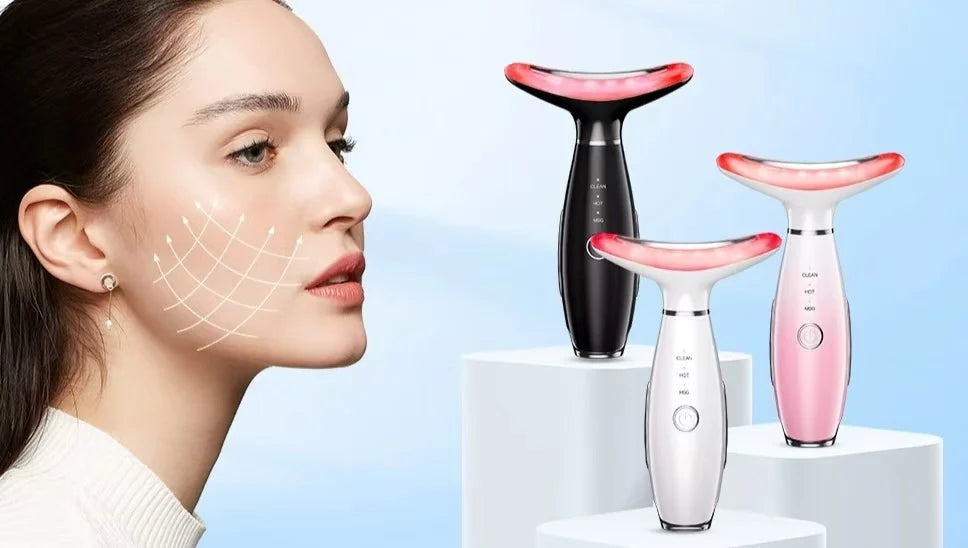 Massaggiatore 3-in-1 per Collo e Viso con Terapia a Luce LED - Ringiovanimento della Pelle, Rassodamento e Lifting