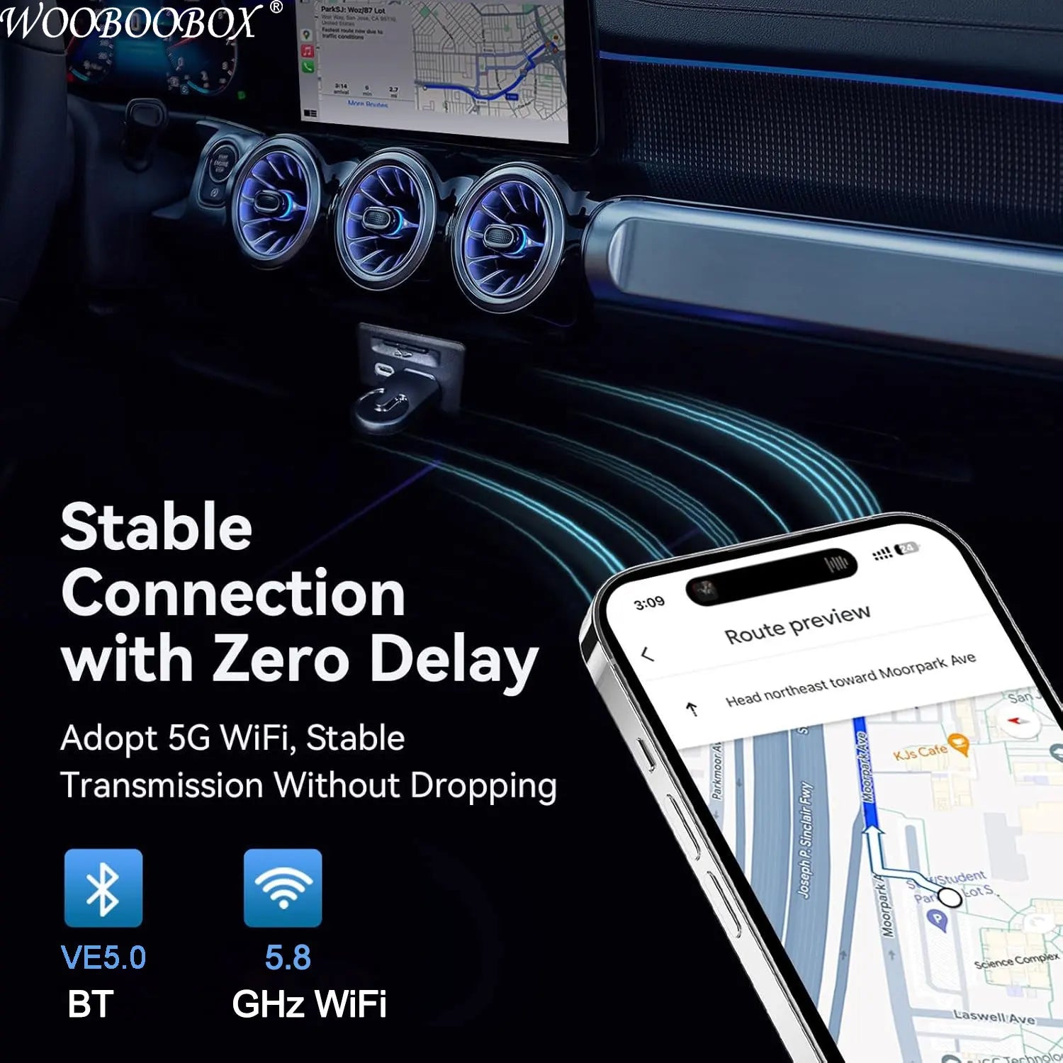Mini Wireless Adapter, Small USB CarPlay and Android Auto Dongle ODM Converter for Apple iOS and Android Devices