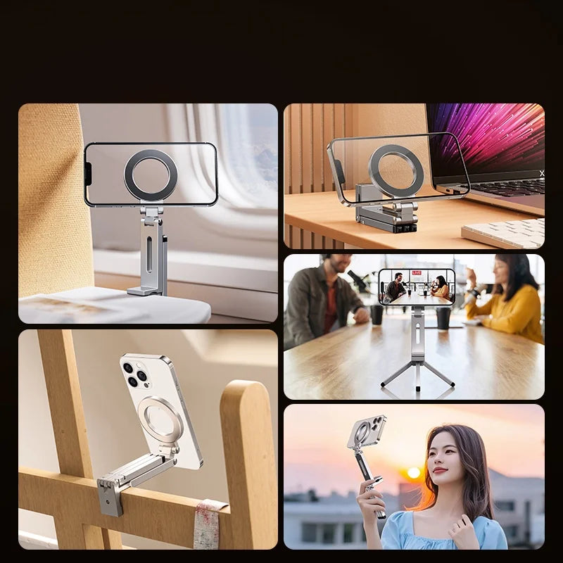 Trepiede Magnetico Pieghevole con Rotazione a 360°, Supporto Tascabile Compatibile con iPhone e Smartphone MagSafe