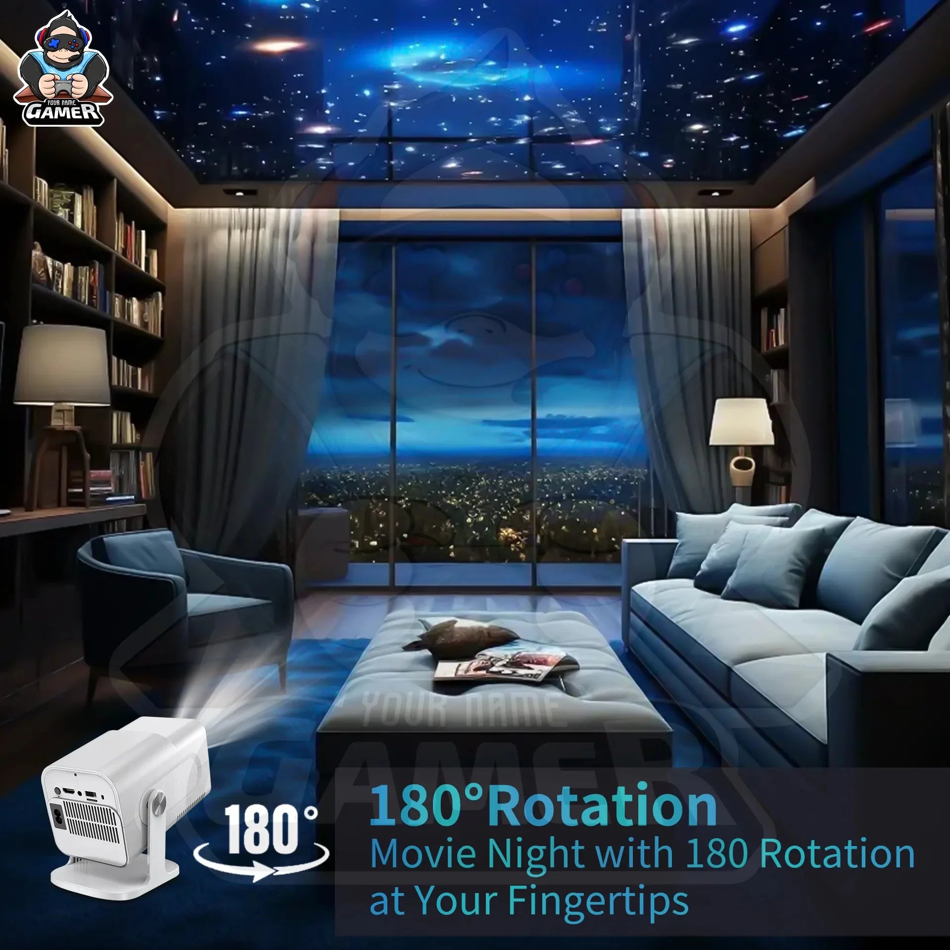 Game Projector 4K YDH-HCS350 Pro 2025 Android 11, 1000 Lumens, 150 Inch Display, BT5.0, Auto Zoom, 2G RAM Portable Projector