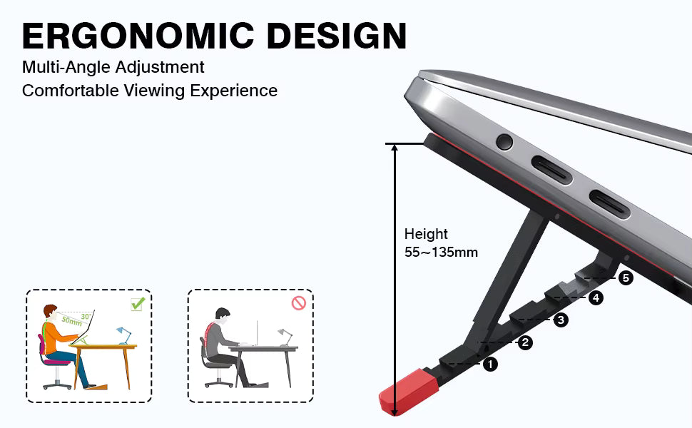 Laptop Stand Adjustable Portable Aluminum Notebook Holder with Foldable Design and Ergonomic Height Support