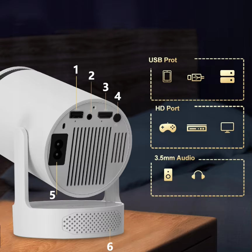 Dazzler HY300 Ultra mini proiettore 4K Ultra HD portatile per home theater con WiFi e Bluetooth intelligenti, ideale per uso interno ed esterno