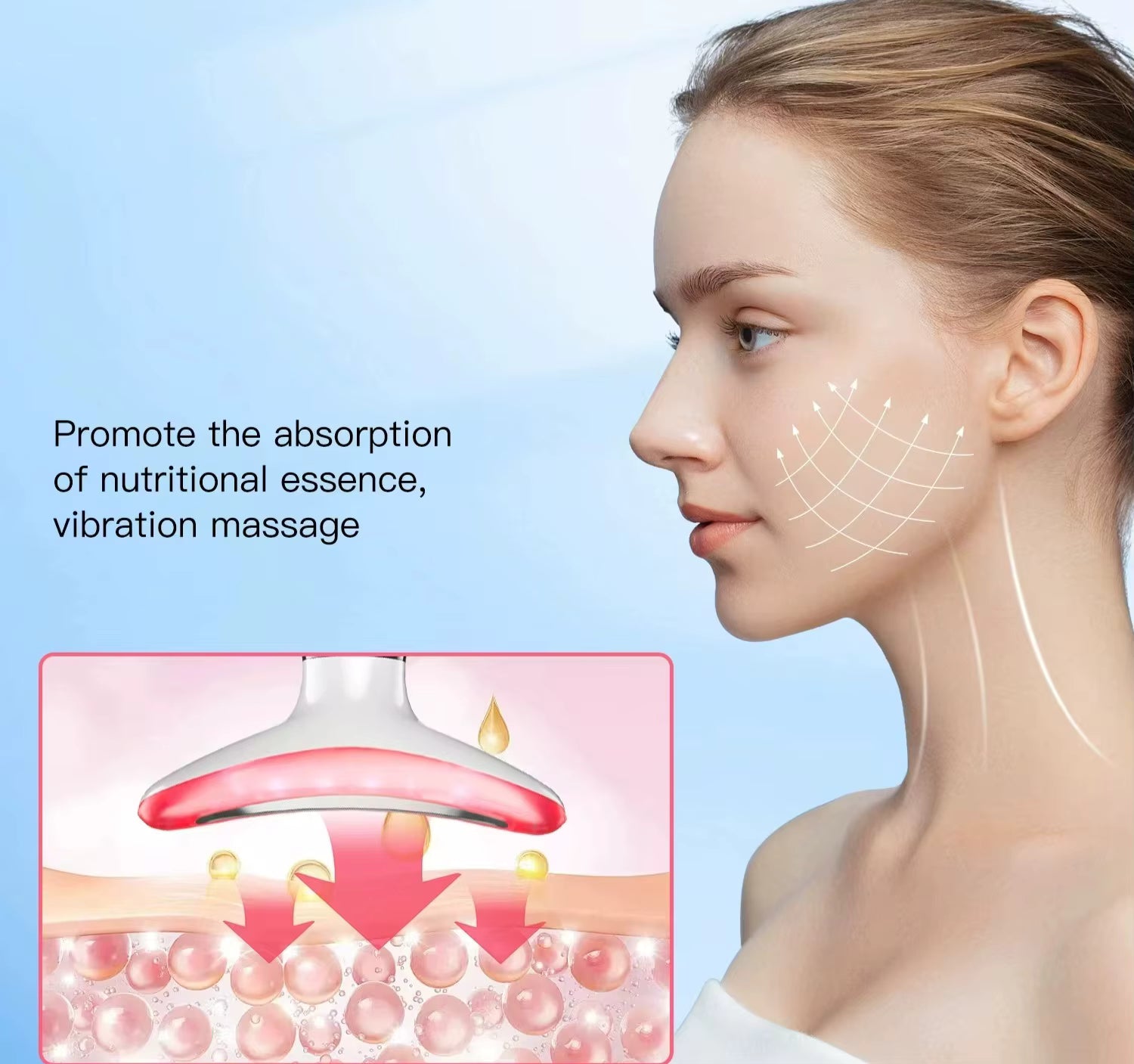 Massaggiatore 3-in-1 per Collo e Viso con Terapia a Luce LED - Ringiovanimento della Pelle, Rassodamento e Lifting