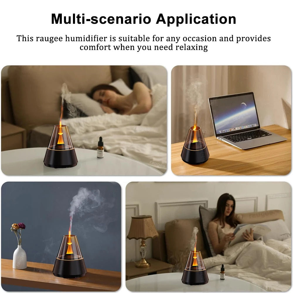 Umidificatore d'aria - Diffusore di oli essenziali aromatici con luce notturna a fiamma colorata, mini umidificatore di fragranze USB per casa e stanza
