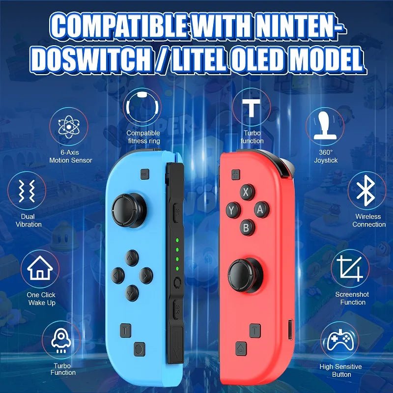 Controller NS Joycons – Gamepad wireless Bluetooth per Switch, vibrazione, turbo, riattivazione, impugnatura da gioco e controllo joystick