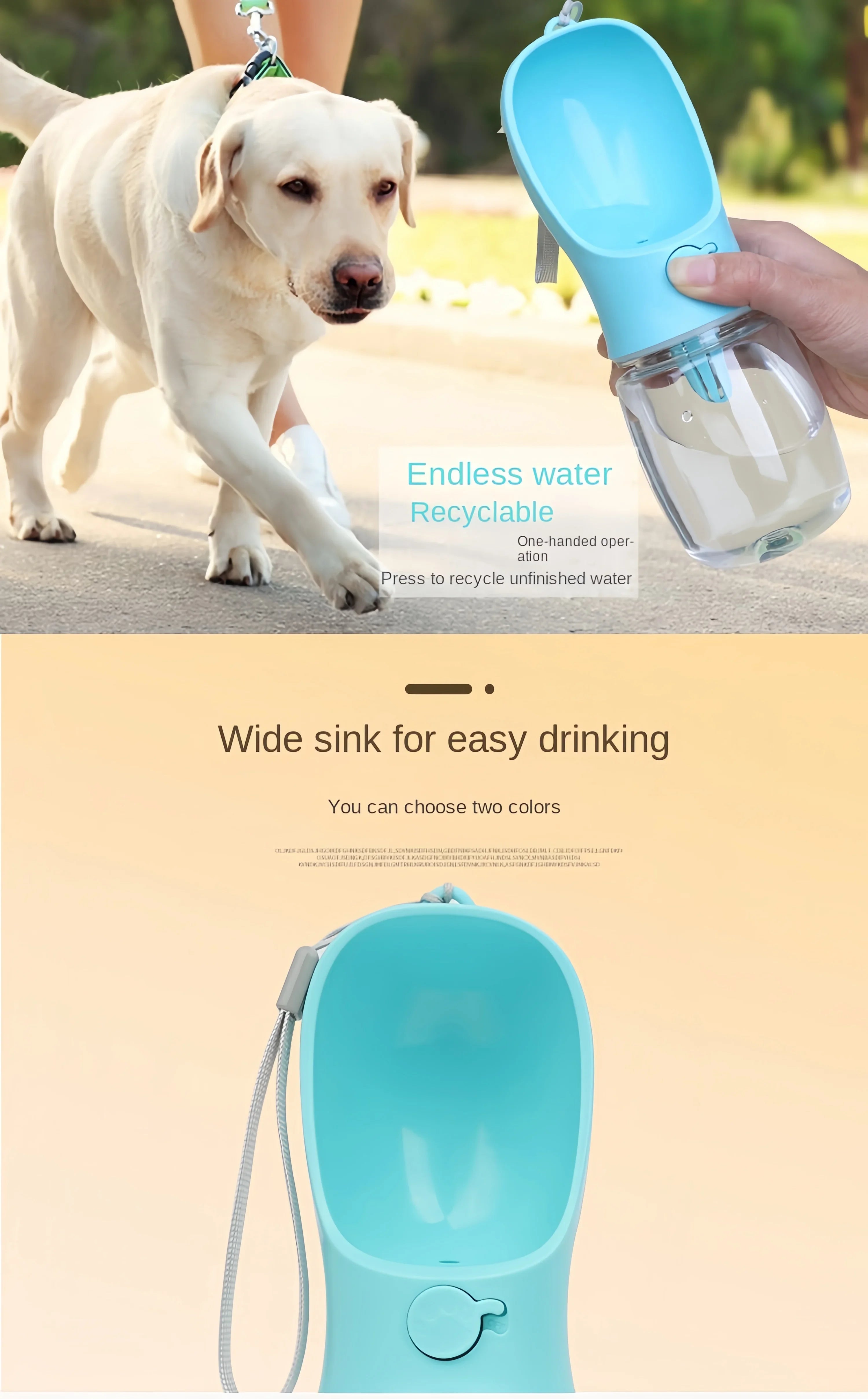 Borraccia Portatile Pet 550ml con Contenitore Cibo e Acqua, Ciotola da Viaggio per Cani e Gatti, Dispenser Antigoccia da Esterno per Cuccioli e Animali di Piccola Taglia