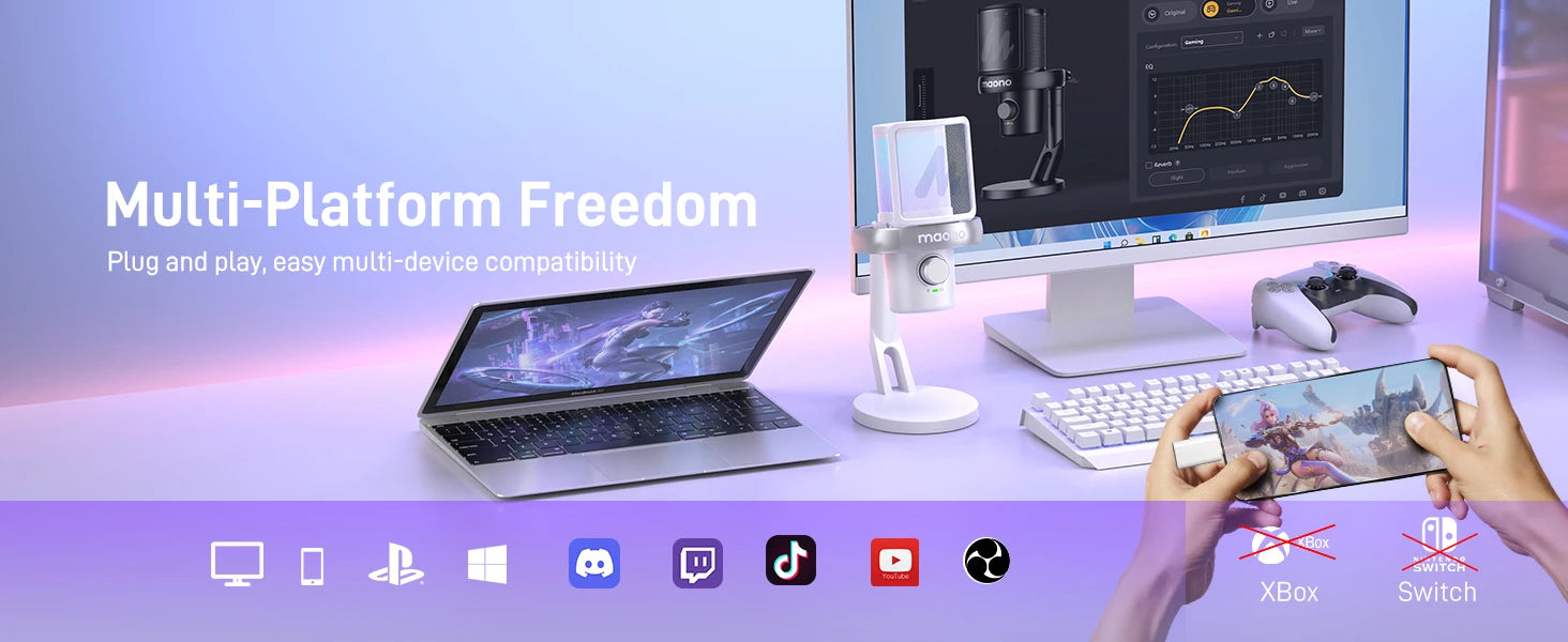 Microfono wireless MAONO – Microfono a condensatore USB DM40 con AI Voice Changer, riduzione del rumore, ideale per giochi, streaming, registrazione su PC e laptop