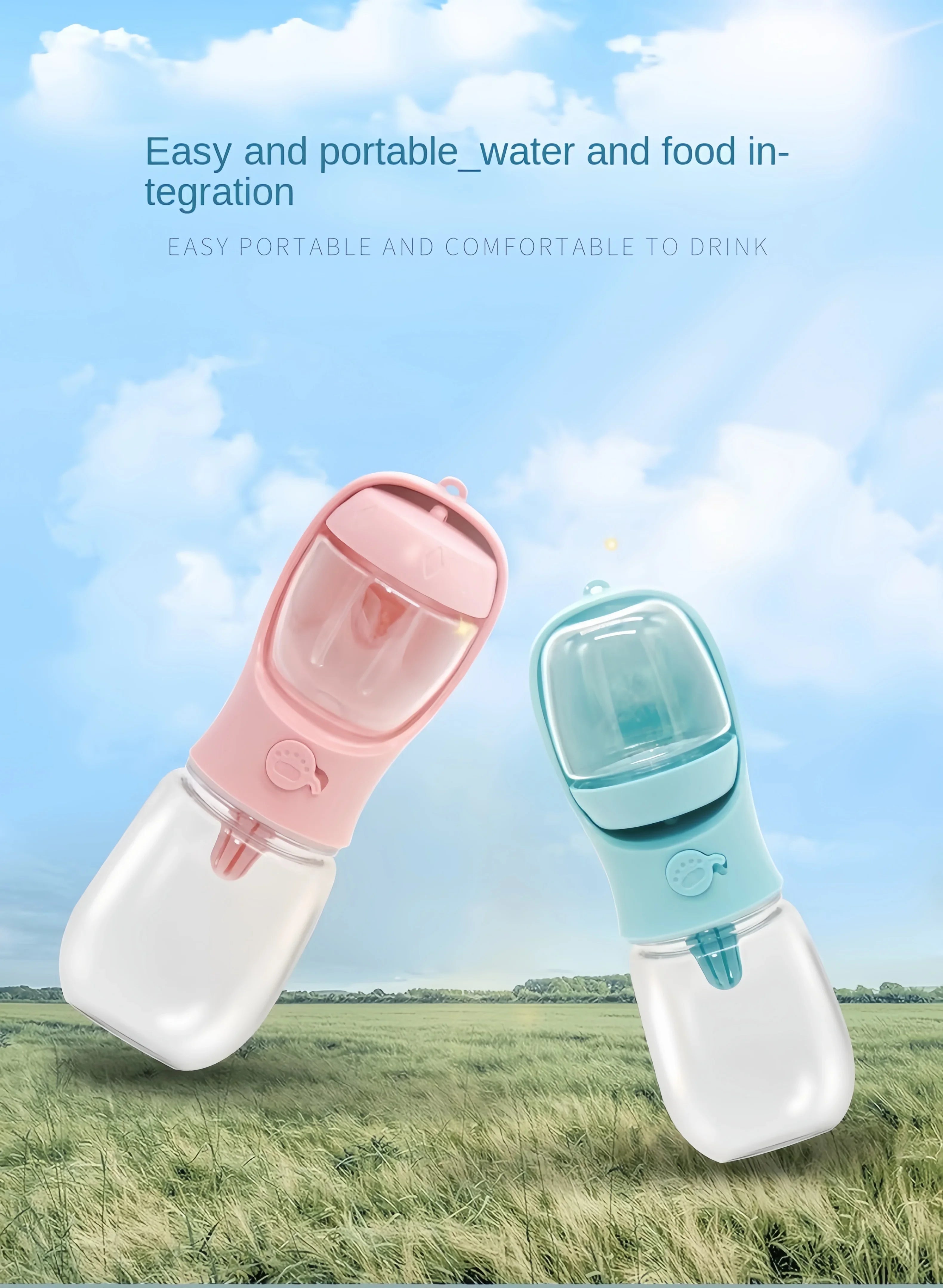 Borraccia Portatile Pet 550ml con Contenitore Cibo e Acqua, Ciotola da Viaggio per Cani e Gatti, Dispenser Antigoccia da Esterno per Cuccioli e Animali di Piccola Taglia