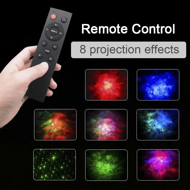 Lampada Spaceman - Proiettore di luce notturna a sette colori con 8 effetti nebulosa, proiezione di stelle con telecomando per uso interno in camera da letto
