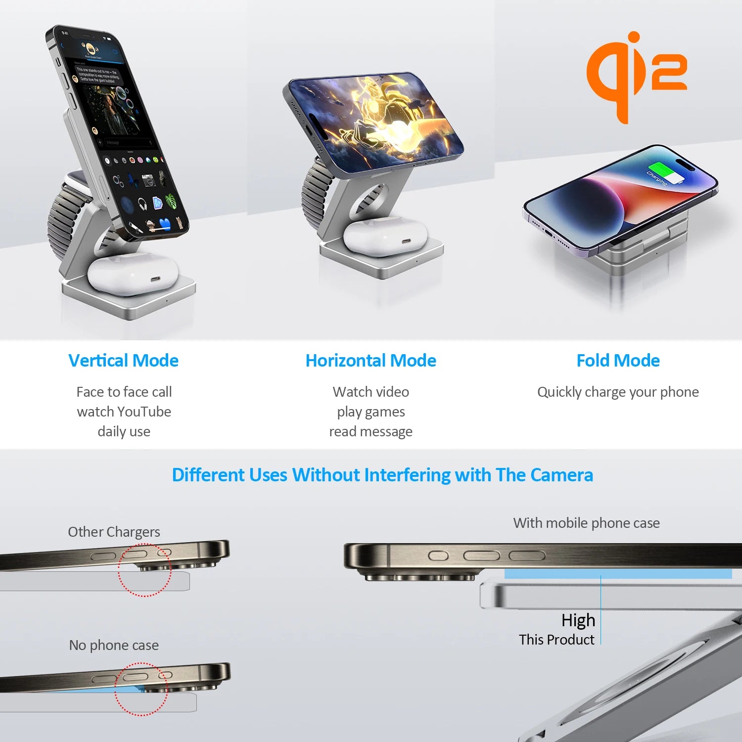 Stazione di ricarica magnetica – Dock di ricarica wireless veloce Qi2 3 in 1 da 15 W per iPhone 16/15/14/13, Apple Watch e AirPods, design pieghevole