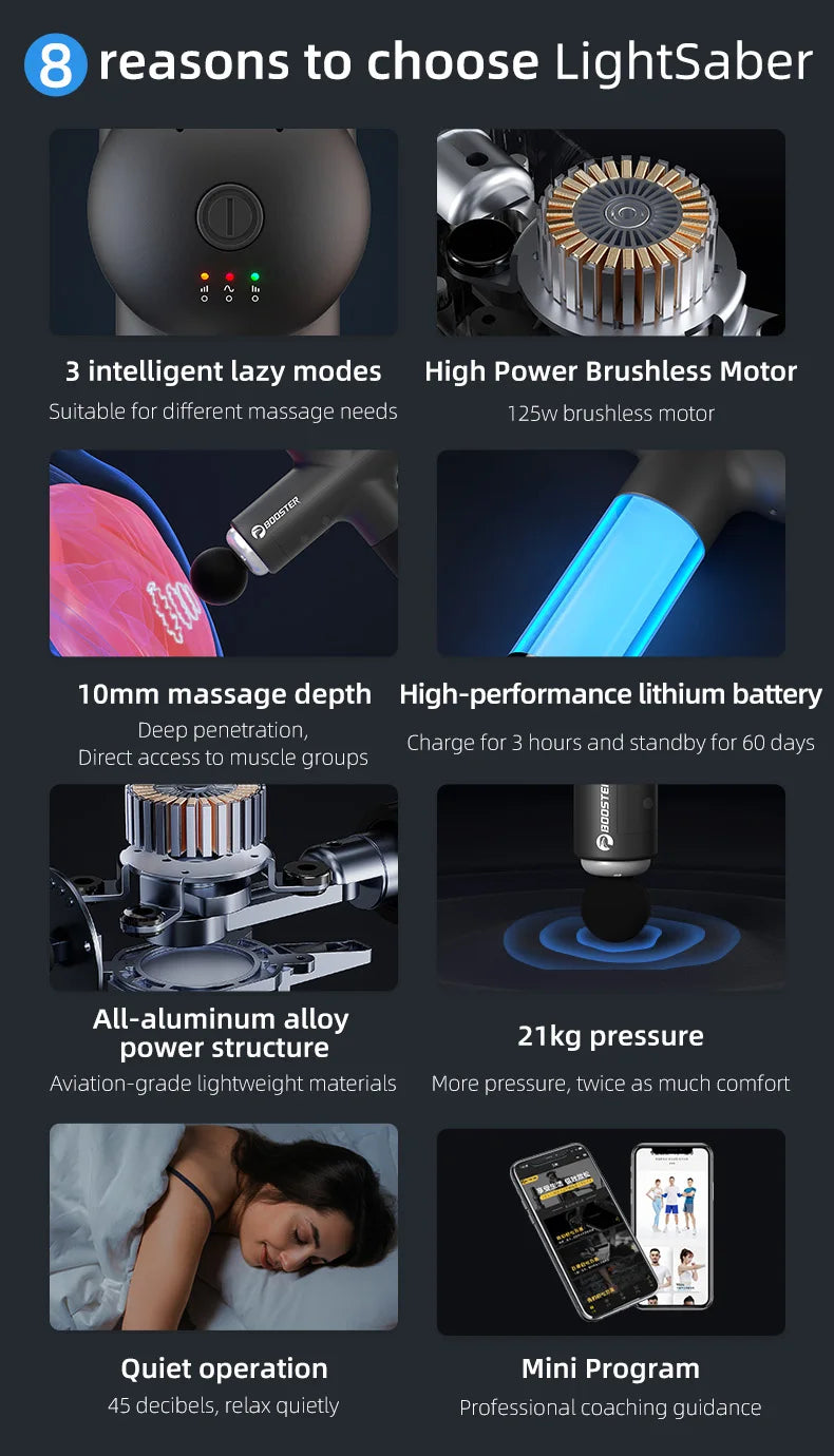 Pistola Massaggiante Booster Lightsaber - Massaggiatore a Percussione Smart-Hit per Recupero Muscolare Profondo