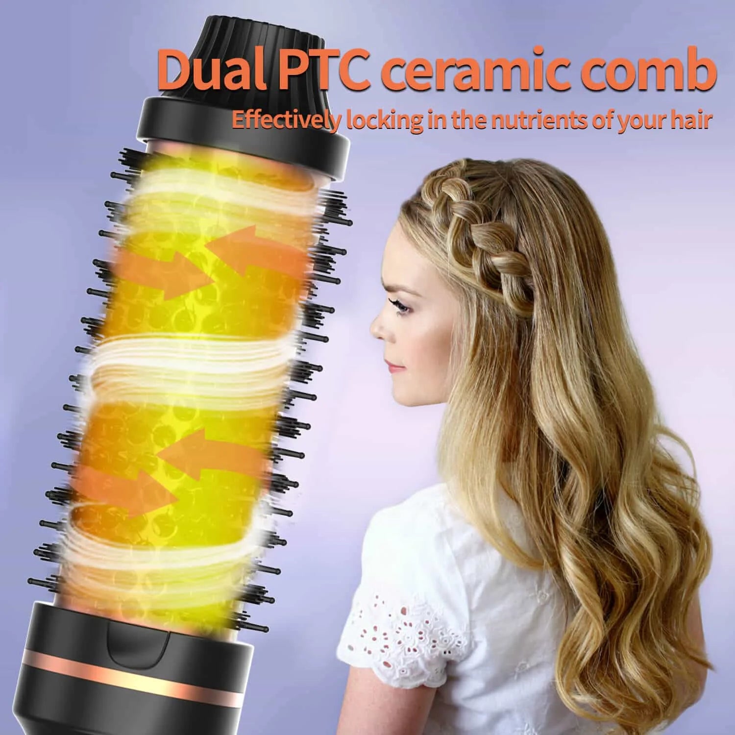 Arricciacapelli 3 in 1, spazzola lisciante, ferro arricciacapelli termico in ceramica, pettine volumizzante con doppio riscaldatore PTC, strumento professionale per lo styling riscaldato