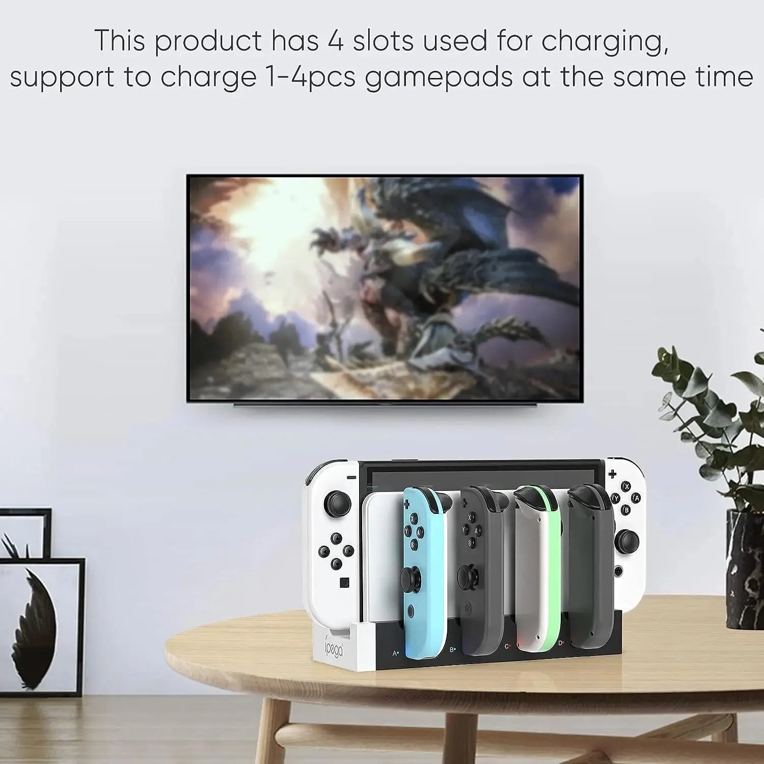 Caricabatterie IPEGA Joycon – Dock Station PG-9186 per Nintendo Switch e OLED | Carica 4 controller contemporaneamente | Display di stato compatto e LED