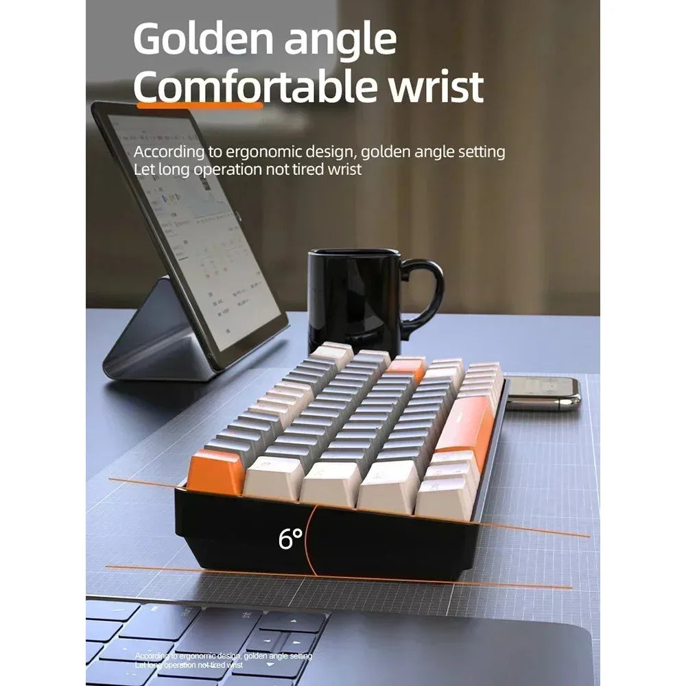 Tastiera Wolf – Tastiera per laptop da gioco K68 Bluetooth wireless a doppia modalità, design a blocchi di colore, intercambiabile a caldo