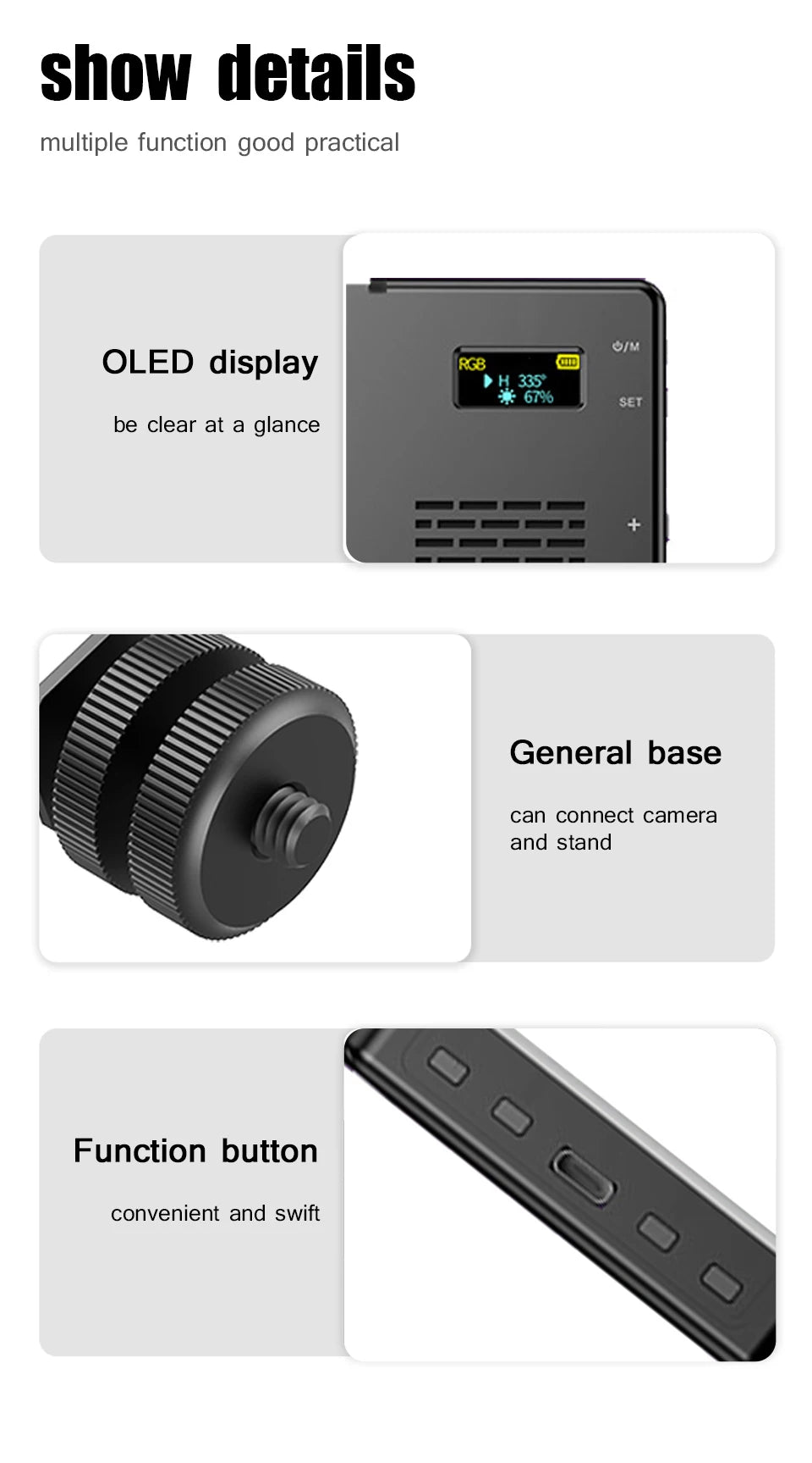 Pannello LED BTFOOR – Luce video RGB con display LCD, CRI95+, temperatura colore 2500–9000K, attacco slitta fredda per vlogging, streaming live, DSLR