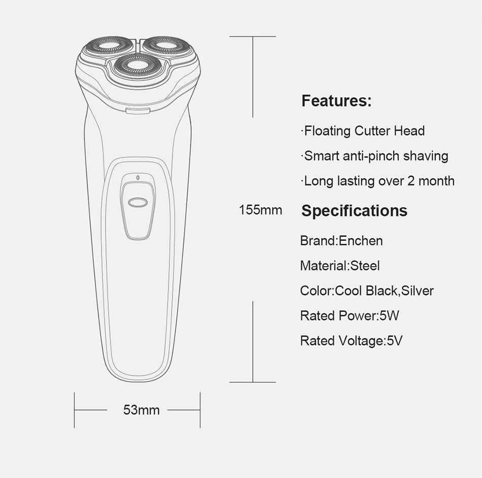 ENCHEN Rasoio Rotante - Rasoio Elettrico da Uomo Blackstone 3D con Lama Galleggiante | Regolabarba Ricaricabile USB-C e Lavabile